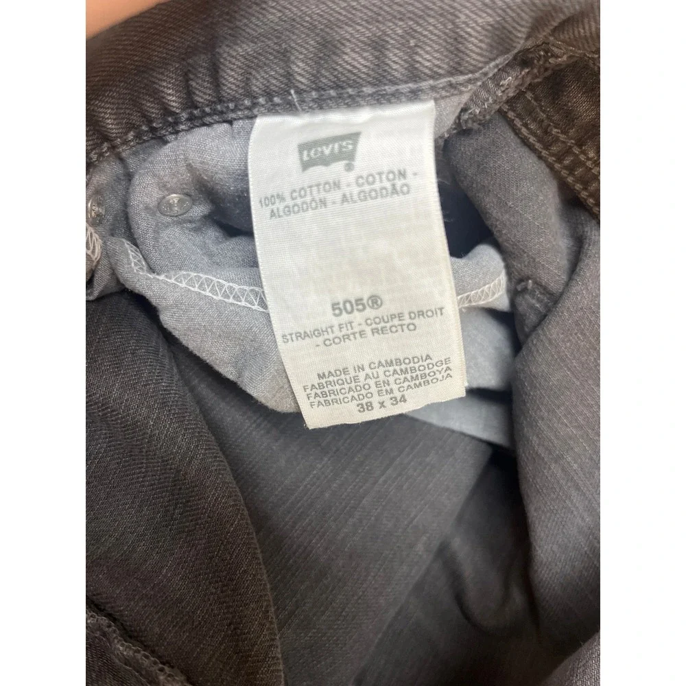 Levis 505 Straight Fit Jeans Mens 38x34 Faded Black‎ Charcoal Denim 100% Cotton